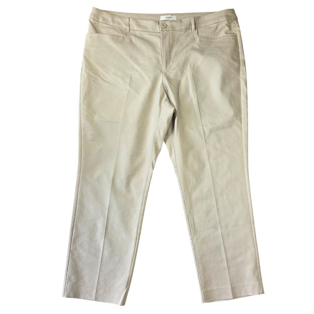 CJ Banks Womens Khaki Straight Leg Trousers Petite 16W Beige Dress Pants Career